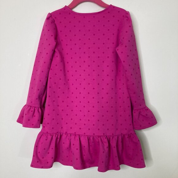 Lands End Girls Dress 4 Pink Polka Dot Ruffle Hem Long Sleeve Polyester Blend - Picture 2 of 8
